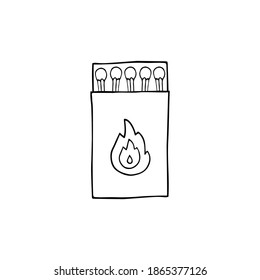 Caja de correspondencias de seguridad del vector Doodle. Contenedor de palitos de juego nuevo de madera aislado sobre fondo blanco. Símbolo minimalista de acercamiento. Coincide en el embalaje con llama. Ilustración del patrón monocromático