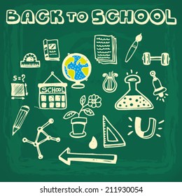 Doodle vector school and educational icons on blackboard, set 1
