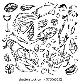 Doodle vector sea food