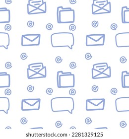 doodle vector seamless background, mail, email, business communication concept