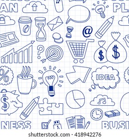 Doodle vector seamless pattern with business elements