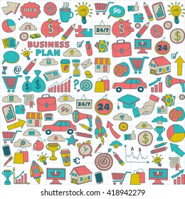 Doodle vector seamless pattern with business elements