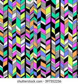 doodle vector seamless pattern with colored pieces. abstract geometric art print. ethnic hipster backdrop. Wallpaper, cloth design, fabric, paper, cover, textile, weave, wrapping. hand drawn