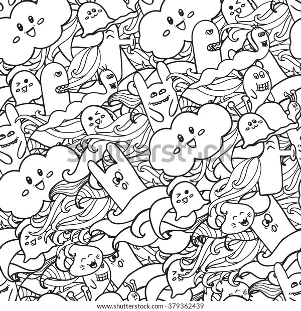 doodle vector seamless pattern monsters funny stock vector