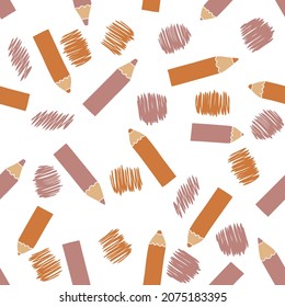 Doodle vector seamless pattern with pencils and scrawls. Perfect for T-shirt, fabric, textile and print. Design for decoration notebook, planner, notepad, copybook and journal. 
