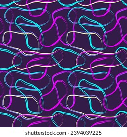 Doodle Vector Seamless Pattern in Vibrant, saturated neon colors. hand drawn squiggle organic shapes. Scribble twiddle modern print