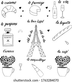 Conjunto de vector Doodle sobre Francia