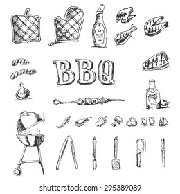 Doodle Vector set of barbecue and grill elements