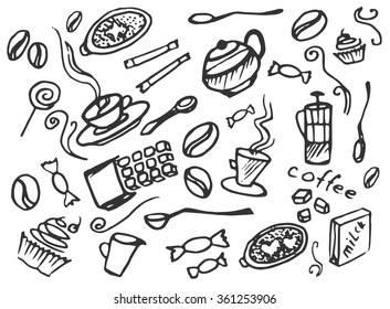 Doodle vector set of coffee, vector illustration, EPS 10