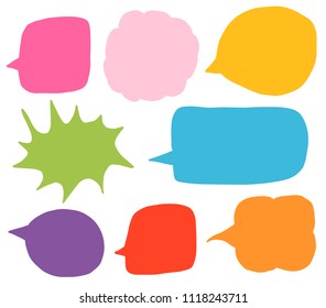 Doodle vector set with colorful speech bubble shapes in hand drawn cartoon style