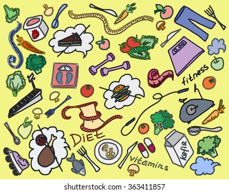 Doodle vector set of diet