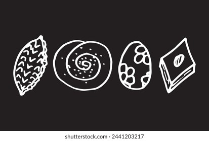 doodle vector set illustration of elements for Novruz holiday on black