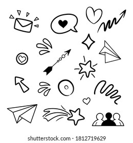 ilustración de conjunto de vector doodle con vector de estilo de línea de dibujo manual.