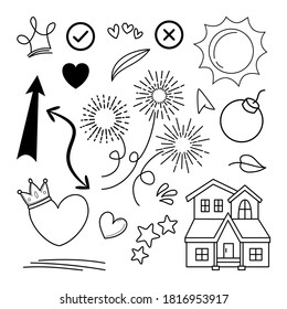 ilustración de conjunto de vector doodle con vector de estilo de línea de dibujo manual.