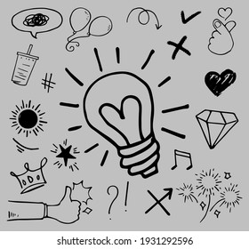 Doodle vector set illustration with hand draw line art style vector. Crown, king, sun, arrow, heart, love, star, swirl, swoops, emphasis, for concept design