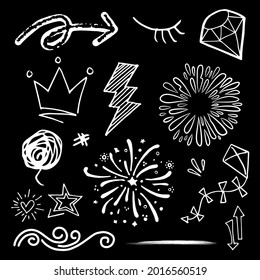 Doodle vector set illustration with hand draw line art style vector. Crown, king, arrow, heart, love, star, swirl, swoops, emphasis, for concept design