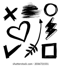 Doodle vector set illustration with hand draw line art style vector. Crown, king, sun, arrow, heart, love, star, swirl, swoops, emphasis, for concept design
