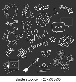 Doodle vector set illustration with hand draw line art style vector. Crown, king, sun, arrow, heart, love, star, swirl, swoops, emphasis, for concept design