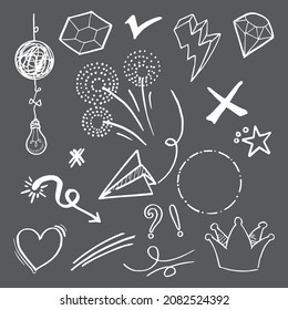 Doodle vector set illustration with hand draw line art style vector. Crown, king, sun, arrow, heart, love, star, swirl, swoops, emphasis, for concept design