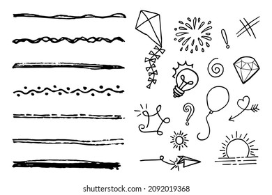 Dibujo de conjunto de vector Doodle con vector de estilo de línea de dibujo manual. 