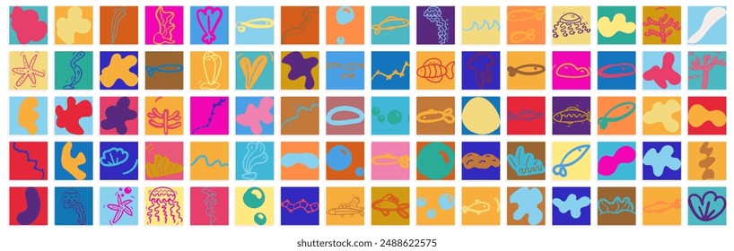 doodle vector set with leaves , speech bubbles, undersea life   
