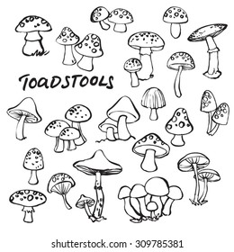 Doodle vector set of mushrooms and toadstools