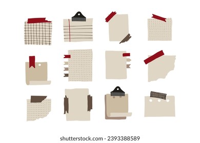 Doodle vector set of paper sheet, pack of paper, tag, note, notepad page and frame. School collection of sticker icons. Hand drawn style illustration. 