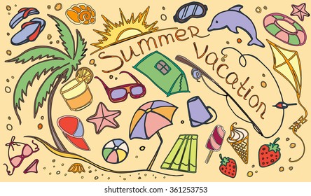 Doodle vector set of summer vacation, vector illustration, EPS 10