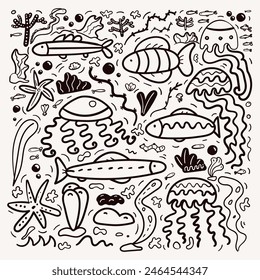 Doodle Vector Set with Undersea Life