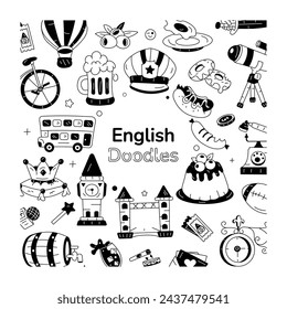 A doodle vector showcasing various components of english culture 