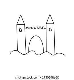 Doodle vector simple icon of sand castle fortress. Summer items isolated, children beach activities, vacation. EPS 10 for typography and digital use.