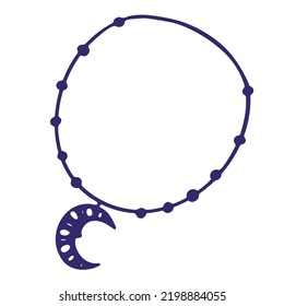 Doodle vector sketch of a magic necklace with a moon pendant. Witchcraft magical necklace with pendant