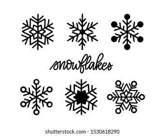 Doodle vector snowflake icons winter Christmas set