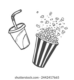 Doodle vector soda and popcorn sketch