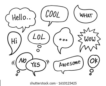 doodle vector of speech bubbles with words dialogue. Vector illustration