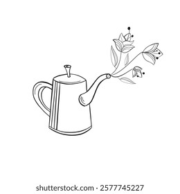 Doodle vector spring watering can