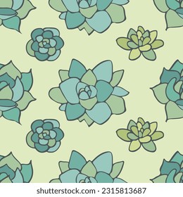 Doodle vector Succulent green texture, home plants seamless texture, desert flora fabric textile