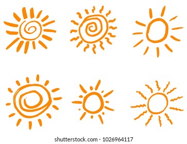 Doodle vector sun. Hand drawn. Cartoon style
