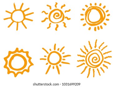 Doodle vector sun. Hand drawn. Cartoon style