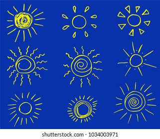 Doodle vector sun. Hand drawn. Cartoon style