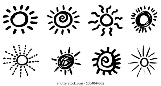 Doodle vector sun. Hand drawn. Cartoon style