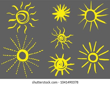 Doodle vector sun. Hand drawn. Cartoon style