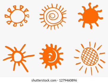 Doodle vector sun. Hand drawn. Cartoon style