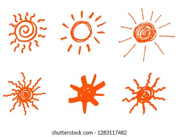 Doodle vector sun. Hand drawn. Cartoon style