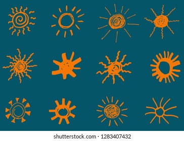 Doodle vector sun. Hand drawn. Cartoon style