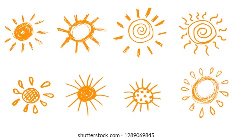 Doodle vector sun. Hand drawn. Cartoon style