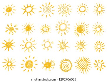 Doodle vector sun. Hand drawn. Cartoon style