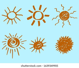 Doodle vector sun. Hand drawn. Cartoon style