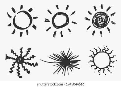 Doodle vector sun. Hand drawn. Cartoon style