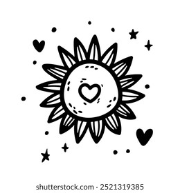 Doodle Vector girasol-como el sol con la ilustración de la cara del corazón